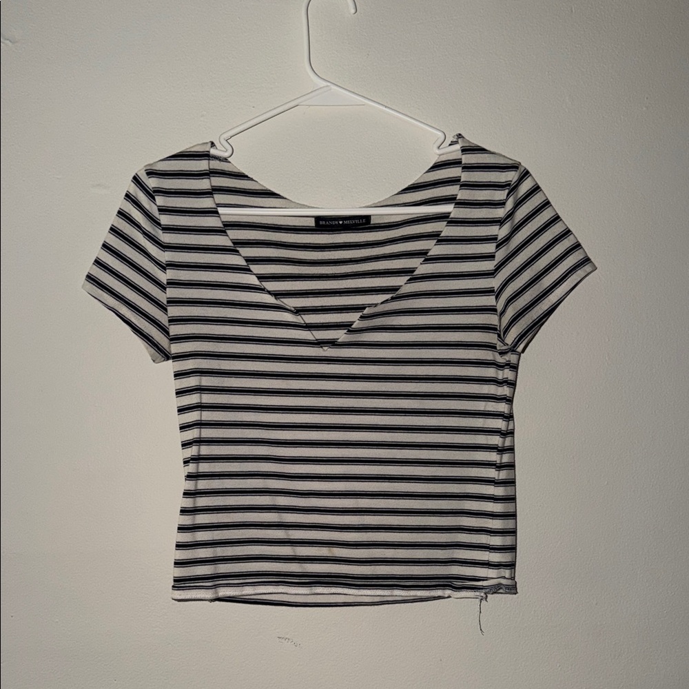 Brandy Melville Black and White Striped Crop Top